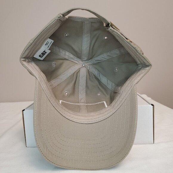 CAT Caterpillar Tan Hat Strap Back Cap Box Logo Casual Khaki Adjustable New - Picture 13 of 14